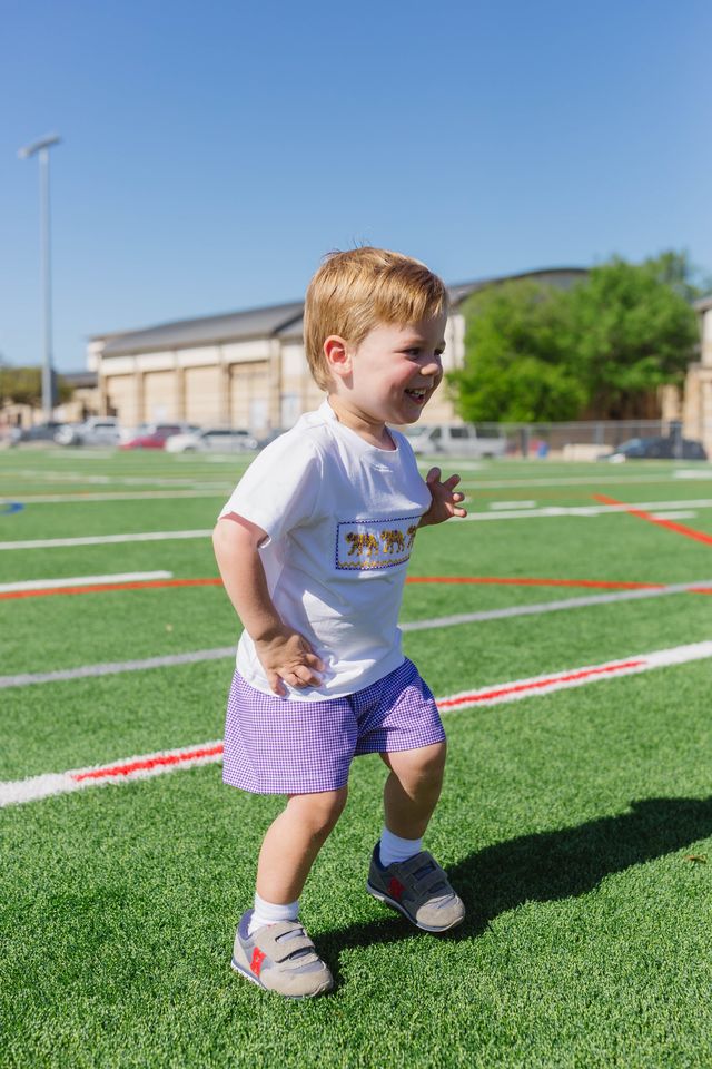 Boys Purple Tiger Smocked Short Set – LSU-Inspired Boys Game Day Outfit | The Prissy Pelican Boutique Bossier City, LA