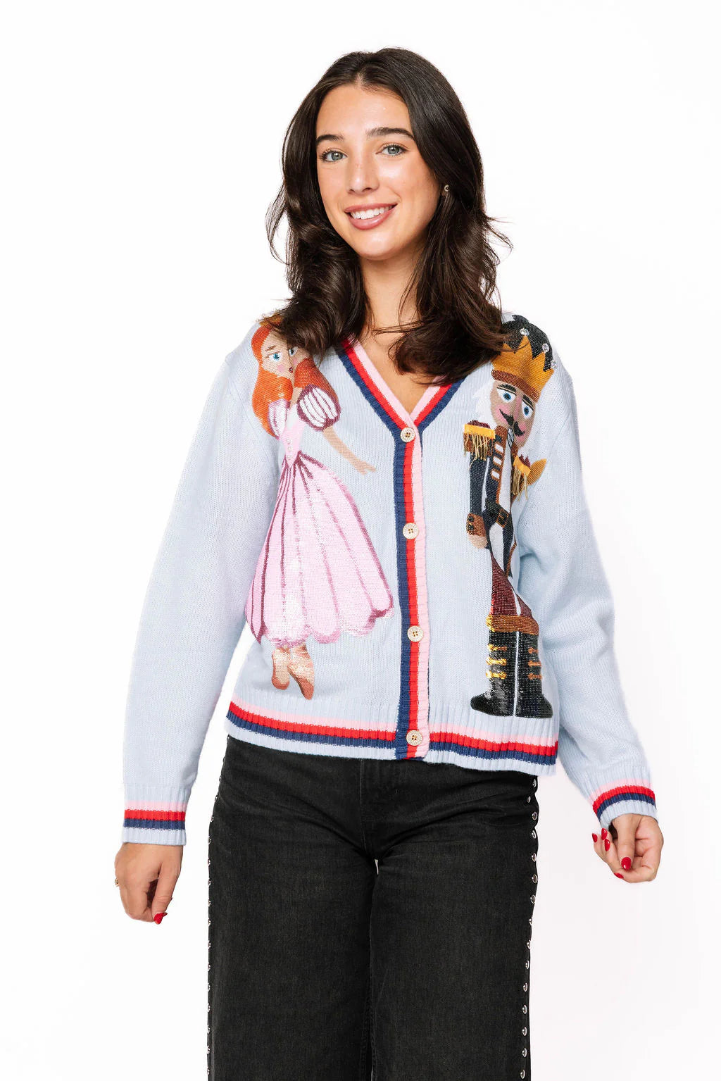 Queen of Sparkles Light Blue Sequin Nutcracker & Clara Cardigan – Adult
