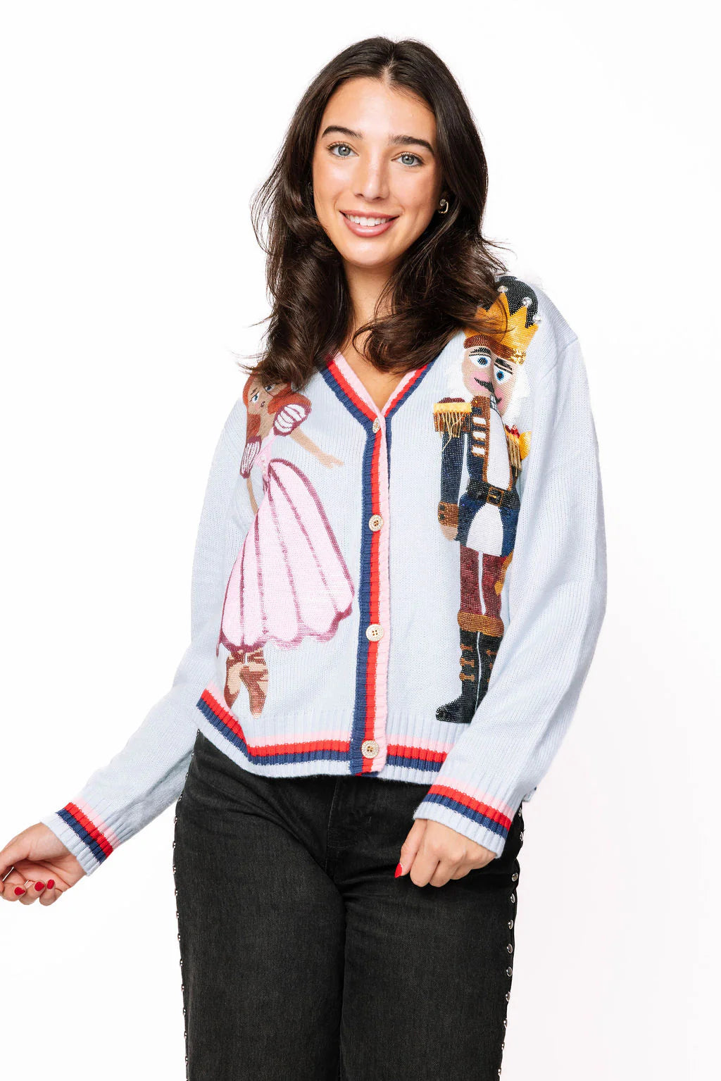 Queen of Sparkles Light Blue Sequin Nutcracker & Clara Cardigan – Adult