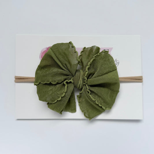 Olive | Skinny Mini Nylon Ruffled Baby Headband
