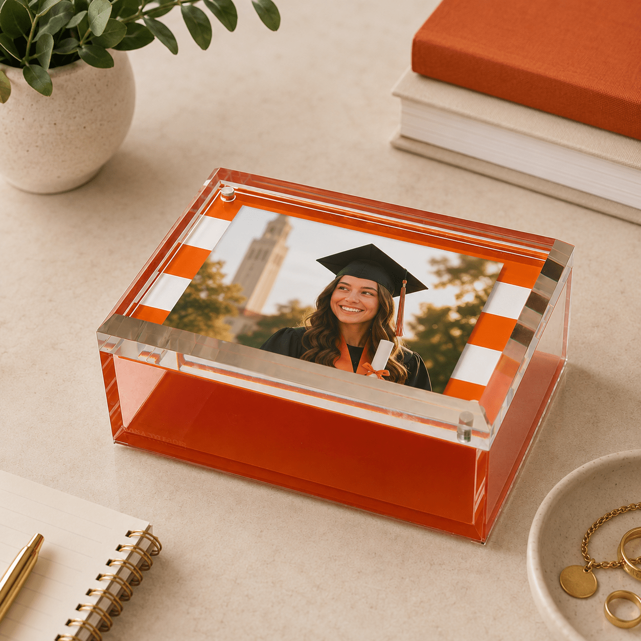 Orange & White Stripe Acrylic 5" x 7" Photo Box