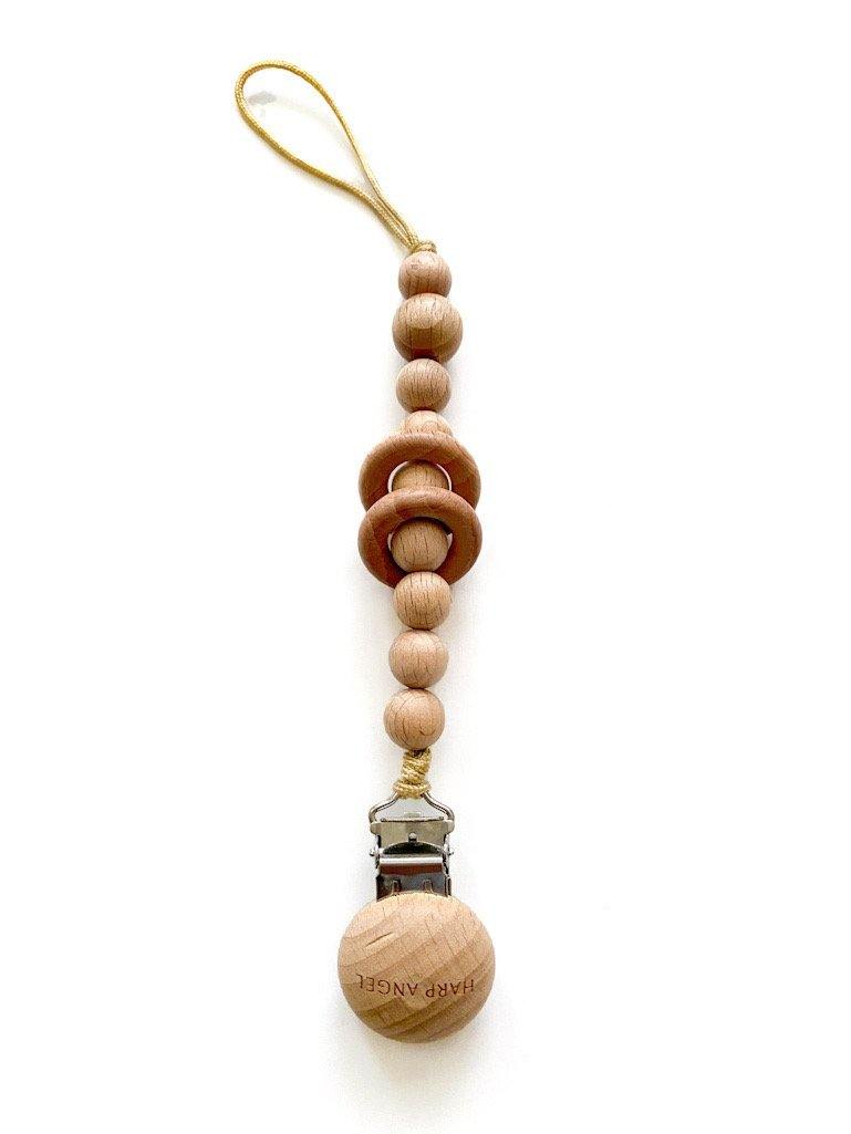 Harp Angel Pacifier Clip & Wood Rattle – 2-in-1 Teether