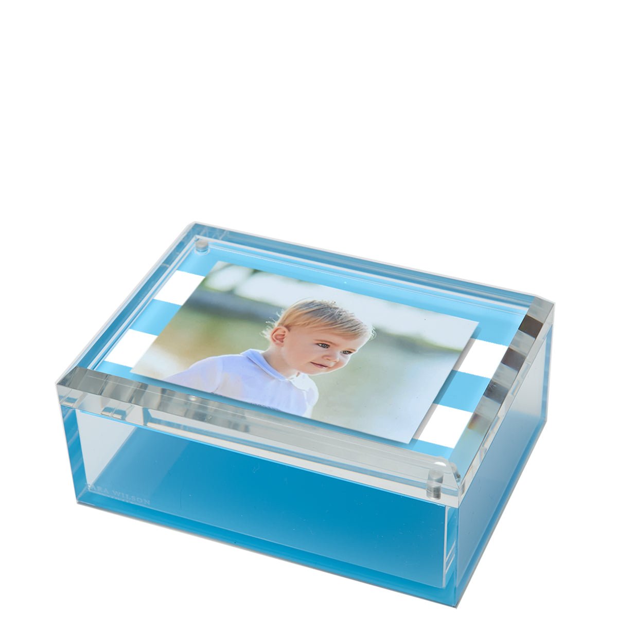 Pastel Blue & White Stripe Acrylic 5" x 7" Photo Box