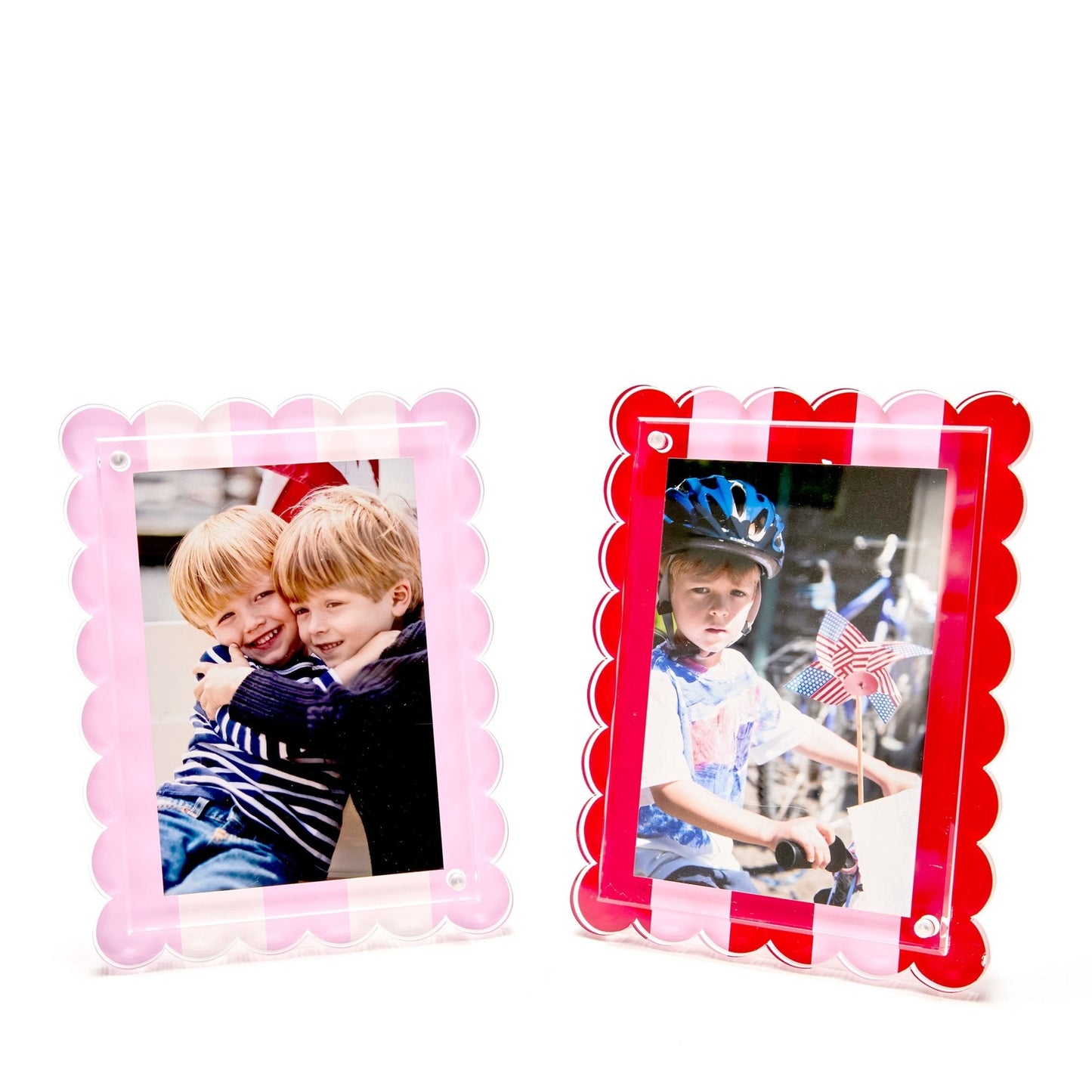 Pastel Pink & White Stripe Acrylic Scallop Frame