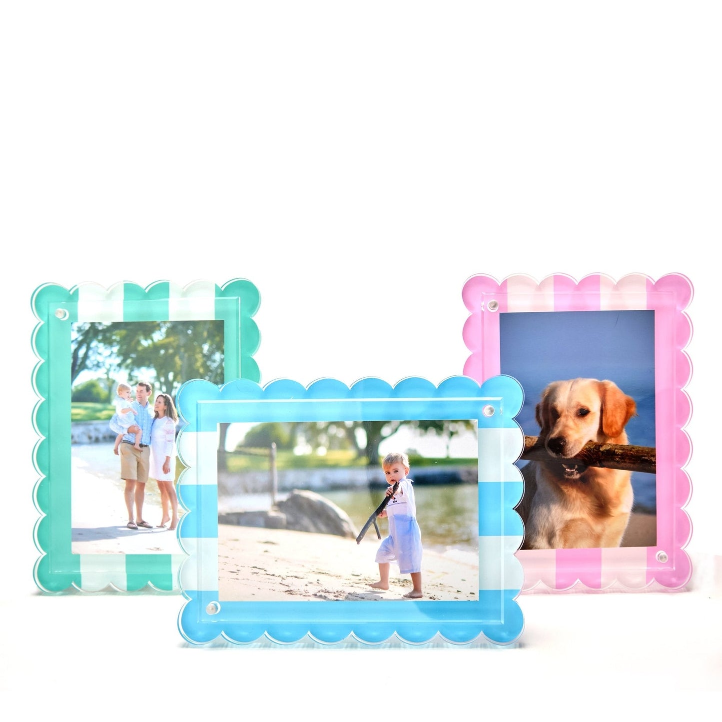 Pastel Blue & White Stripe Acrylic Scallop Frame