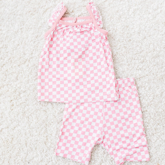 Pink Checks Flutter Tank & Shorts