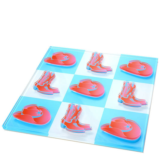 Pink Cowboy Hat & Boot Acrylic Tic Tac Toe