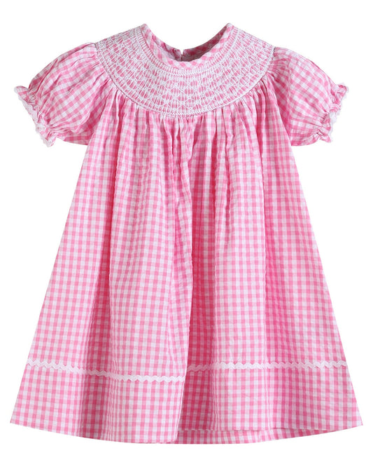 Pink Gingham Classic Smocked Bishop Dress