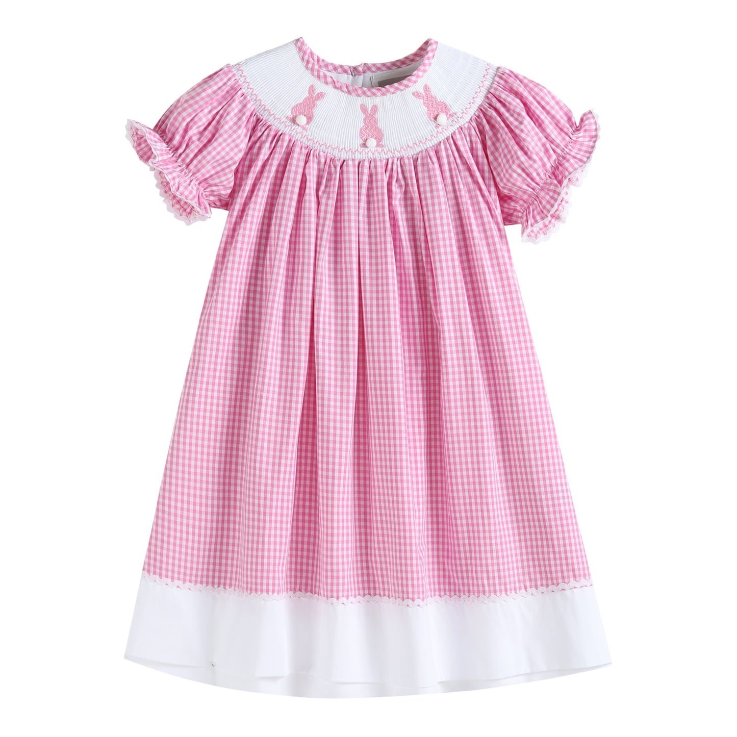 Pink Gingham Easter Bunny Smocked Bishop Dress