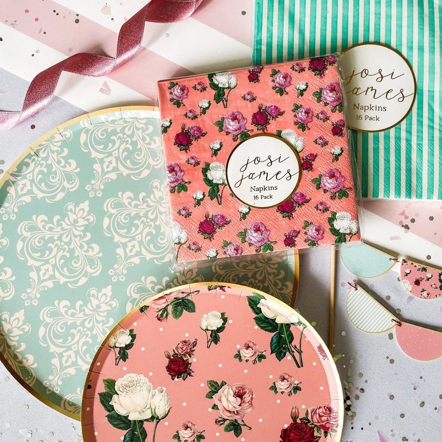 Pink Polka Dot Vintage French Floral Cocktail Paper Napkins (16pcs)