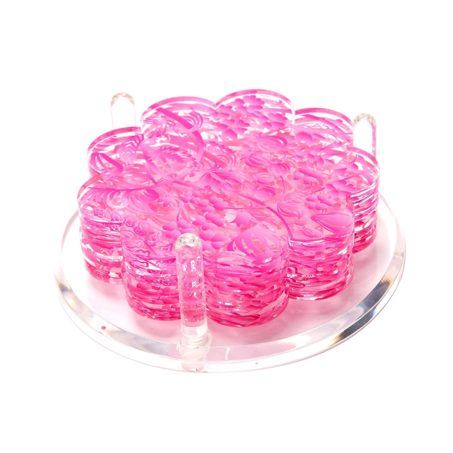 Pink Toile Acrylic Scallop Drink Coasters