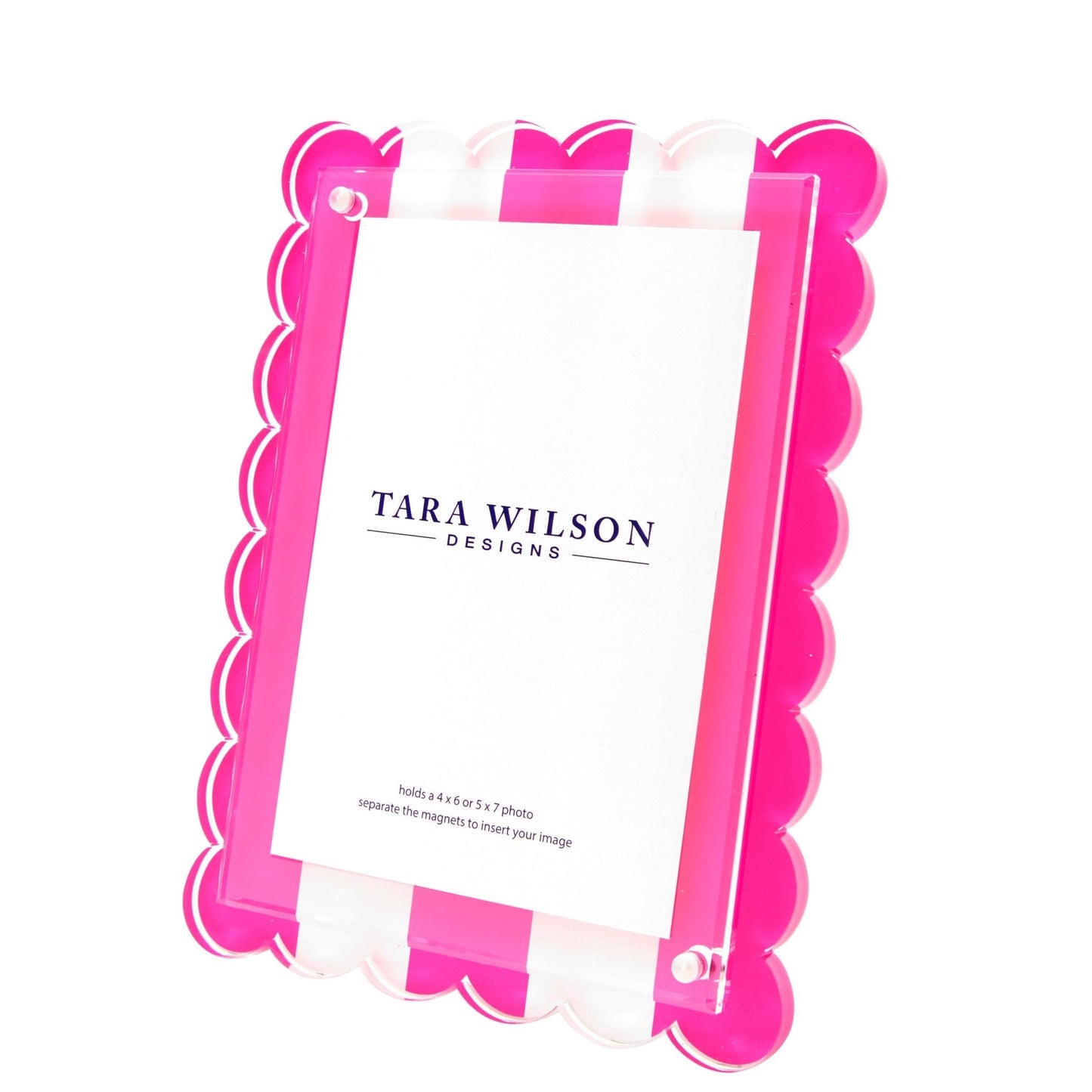 Pink & White Stripe Acrylic Scallop Frame