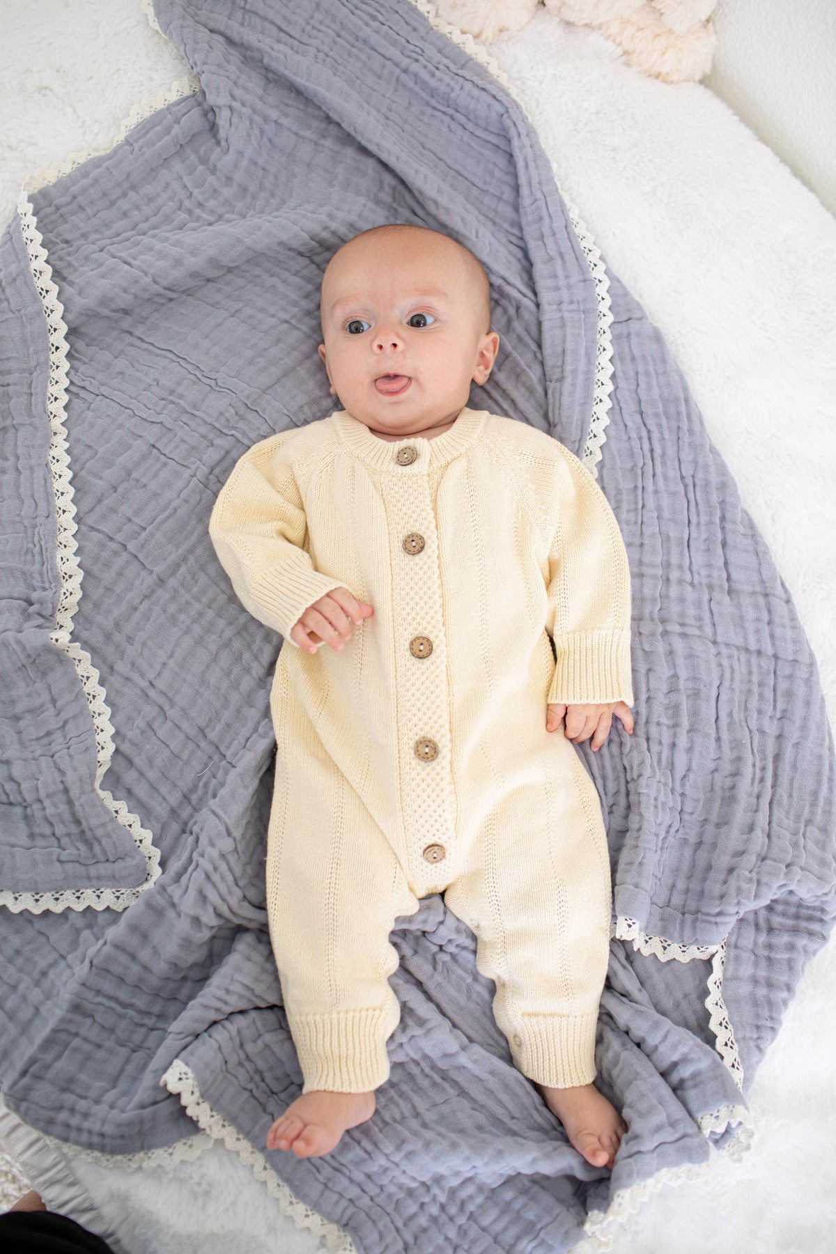 Pointelle Knit Romper in Buttercream