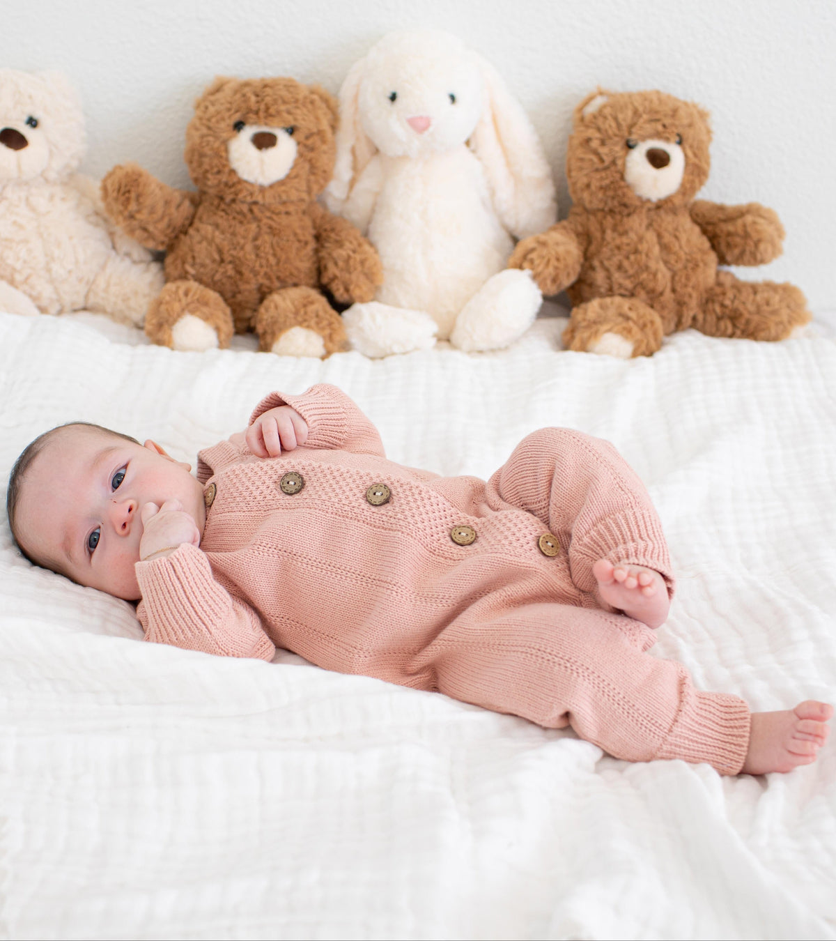 Pointelle Knit Romper in Tea Rose