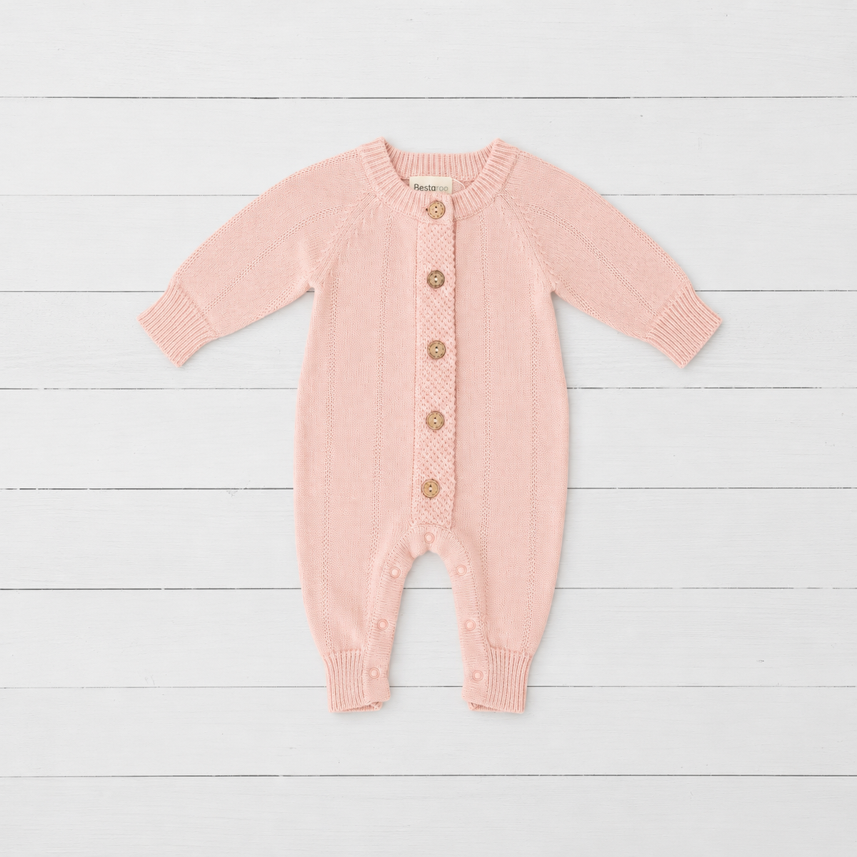 Pointelle Knit Romper in Tea Rose