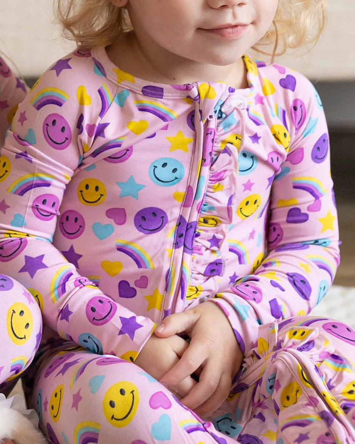 Smiley Rainbow Ruffled ‘Poppy’™ Convertible Romper –Bamboo Footie & Romper
