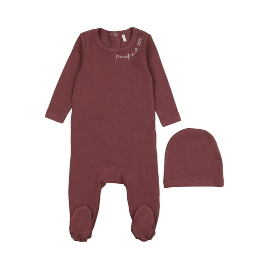POUF Embroidered Footie- Berry