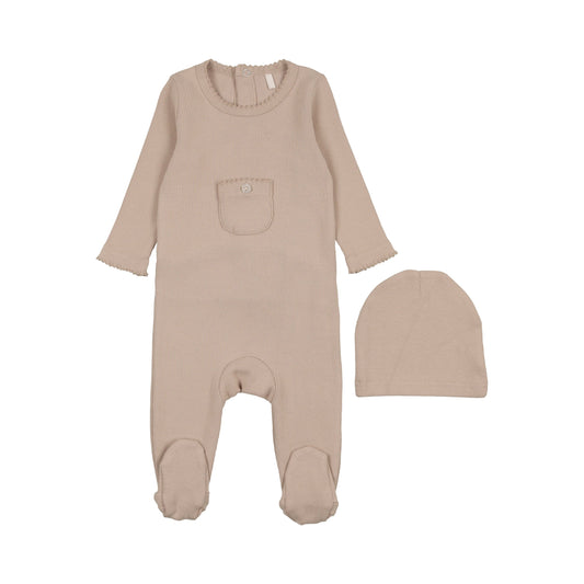 Ribbed Pocket Footie- Taupe