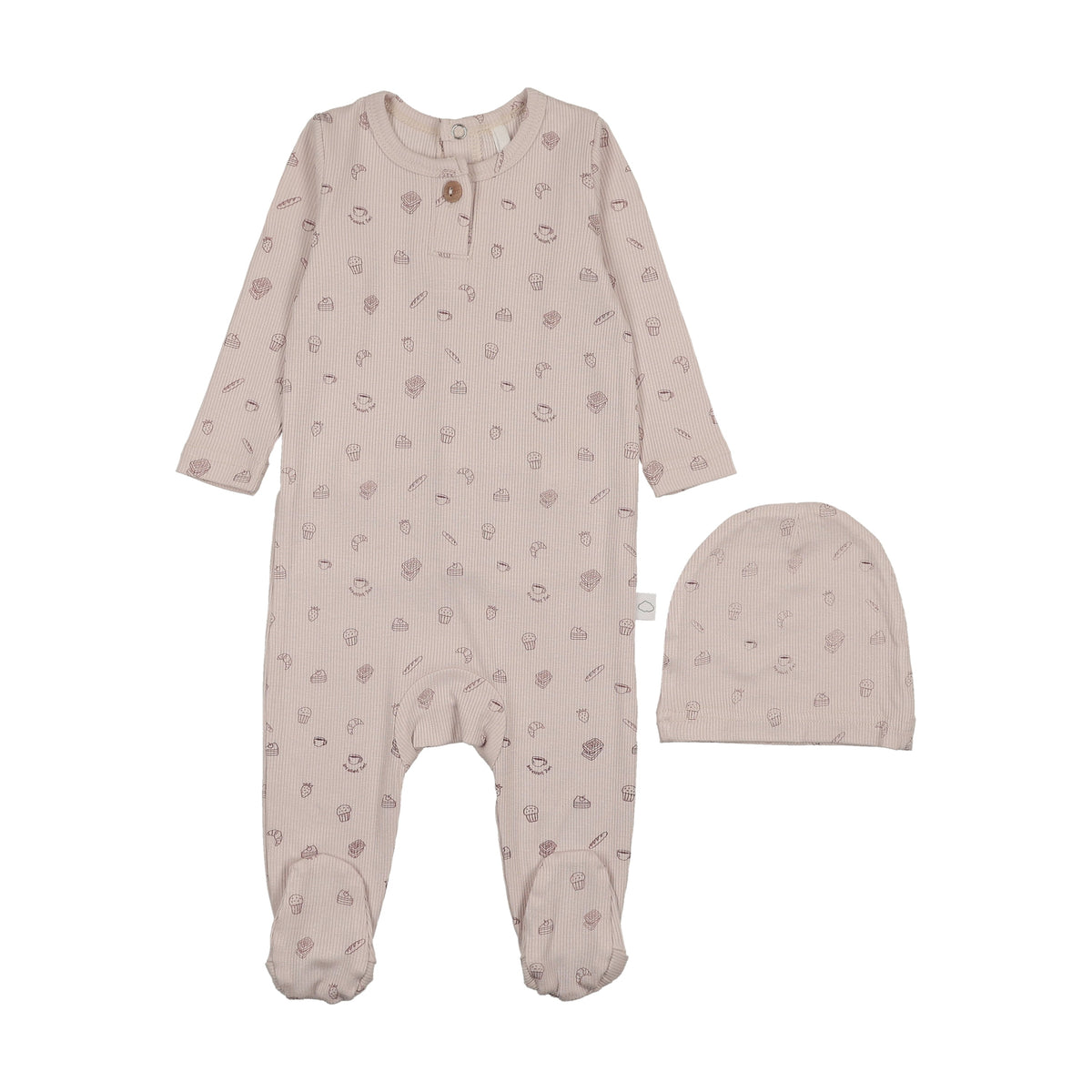 Breakfast Print Footie-Blush
