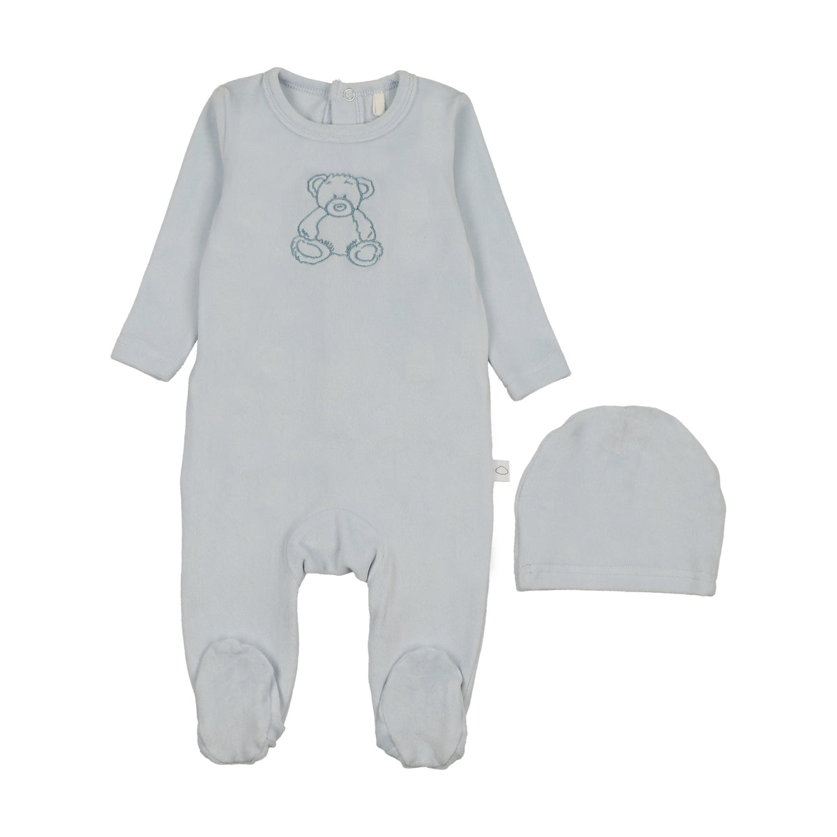 Velour Bear Footie-Blue