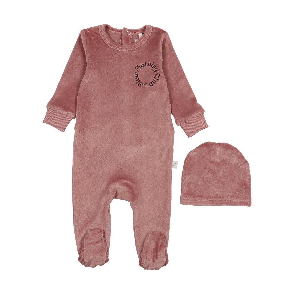 Logo Velour Footie-Pink/Brown