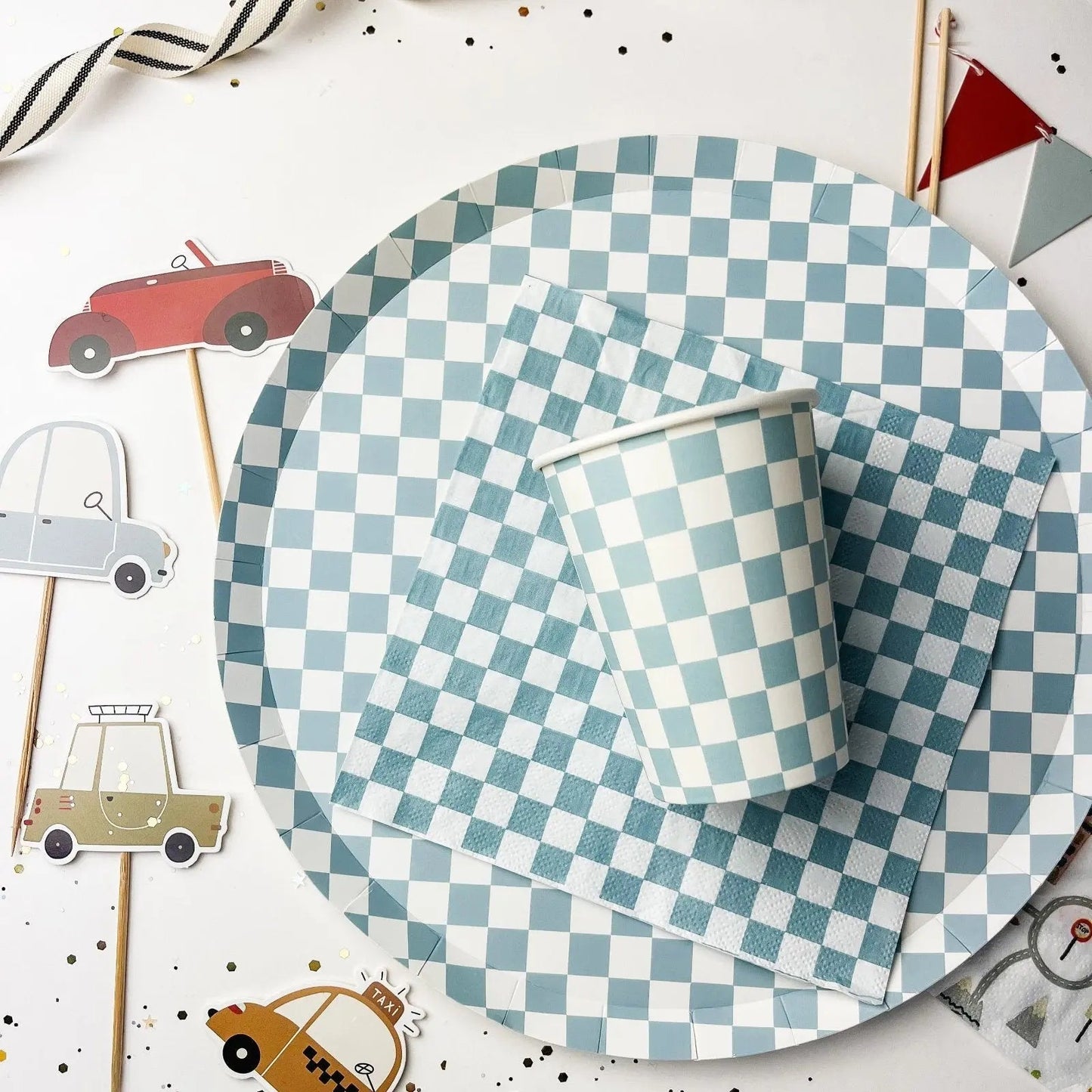 Premium Checkered Blue Plate (12pcs)