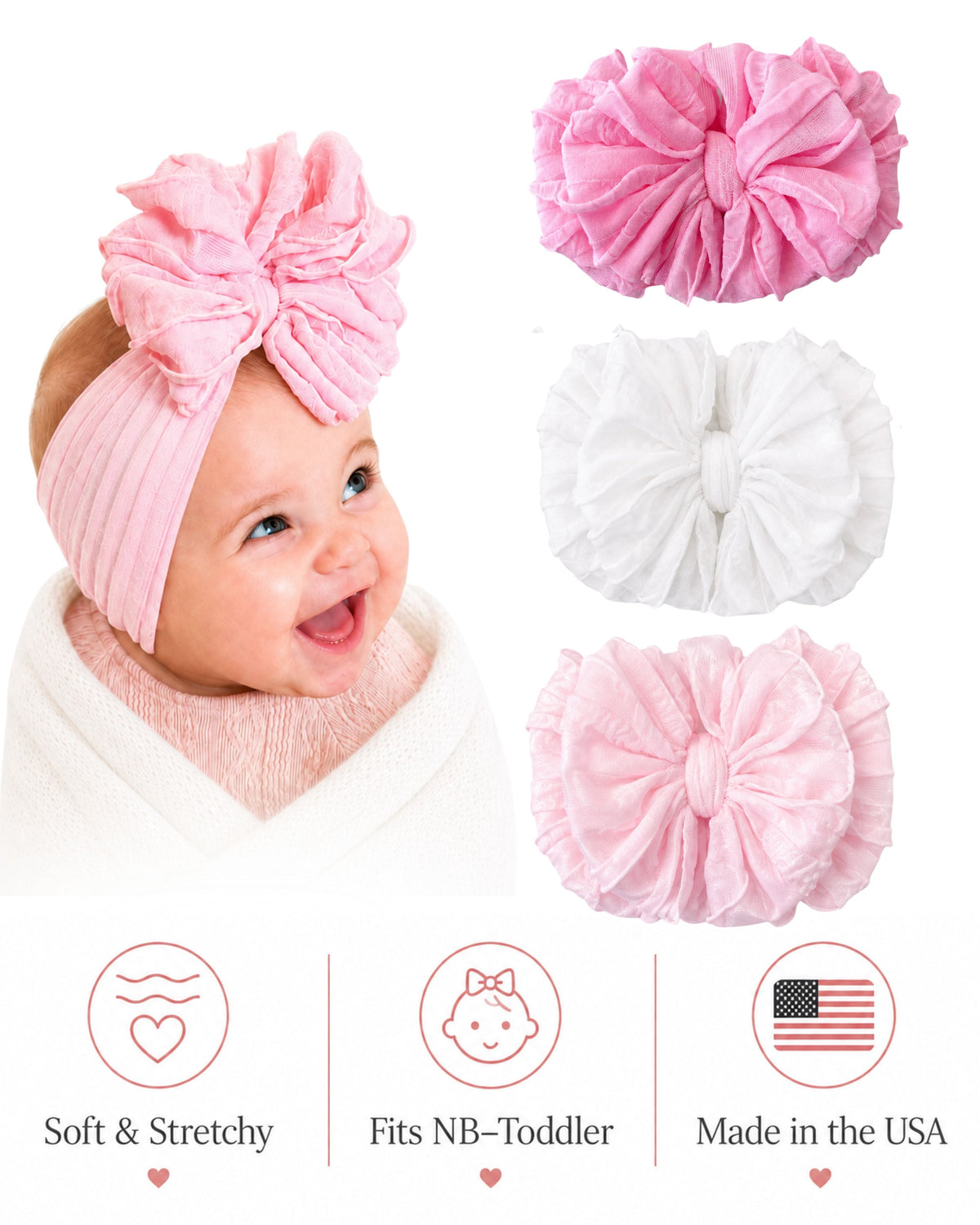 Pretty in Pink | Signature Ruffled Baby Headband Set of 3