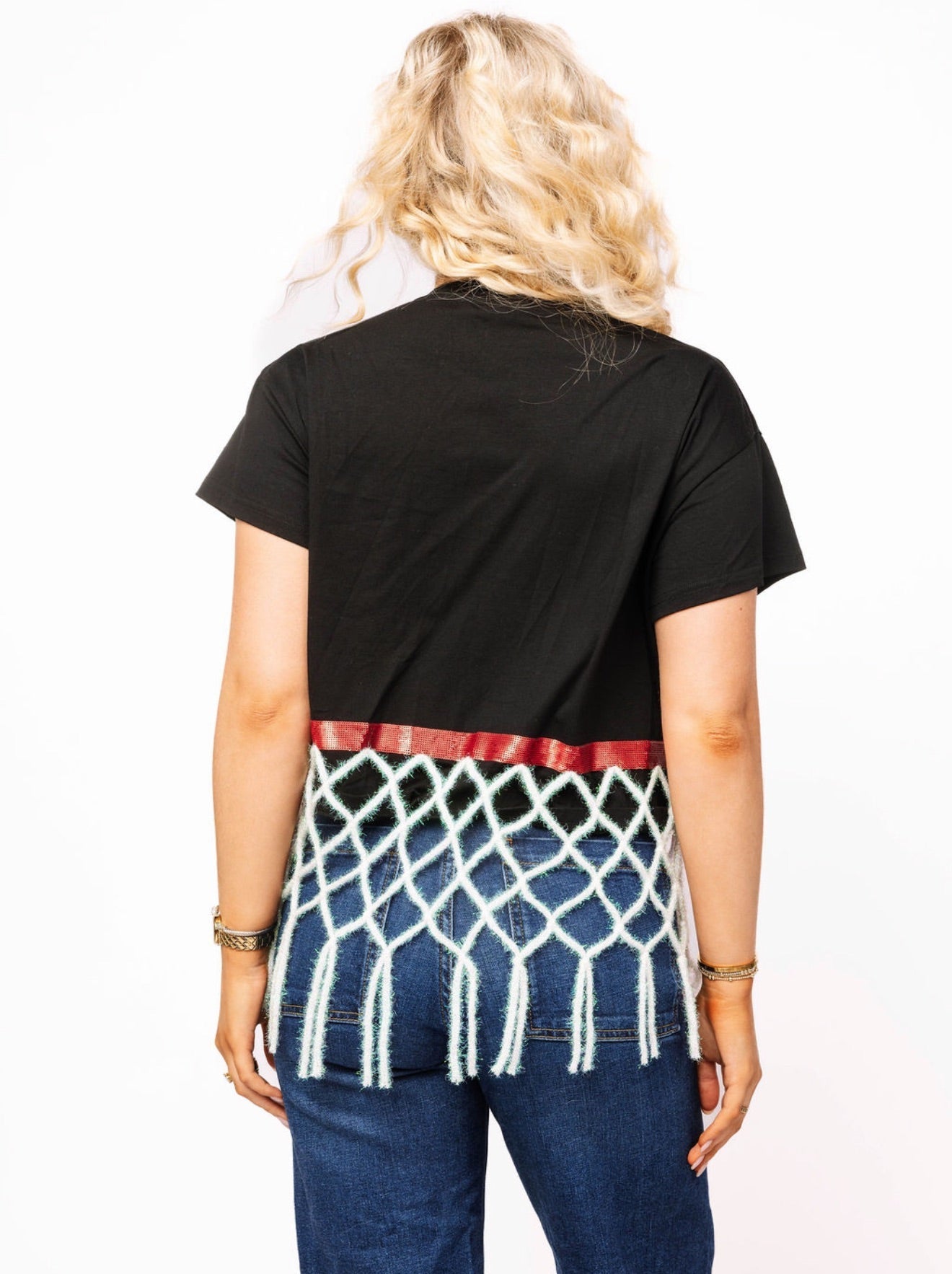 Queen of Sparkles Black Basketball Net Tee