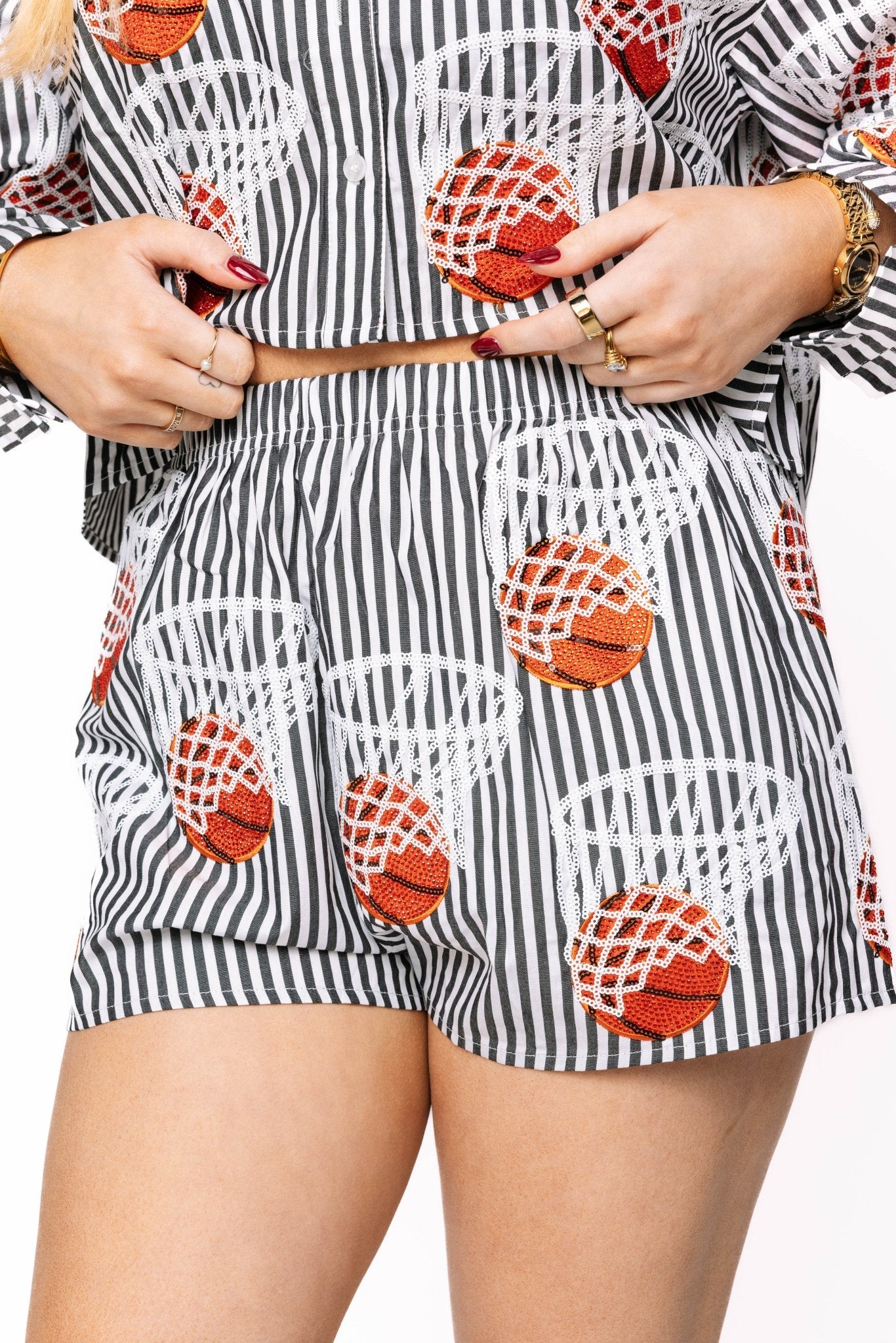 Queen of Sparkles Black & White Stripe Basketball Hoop Short