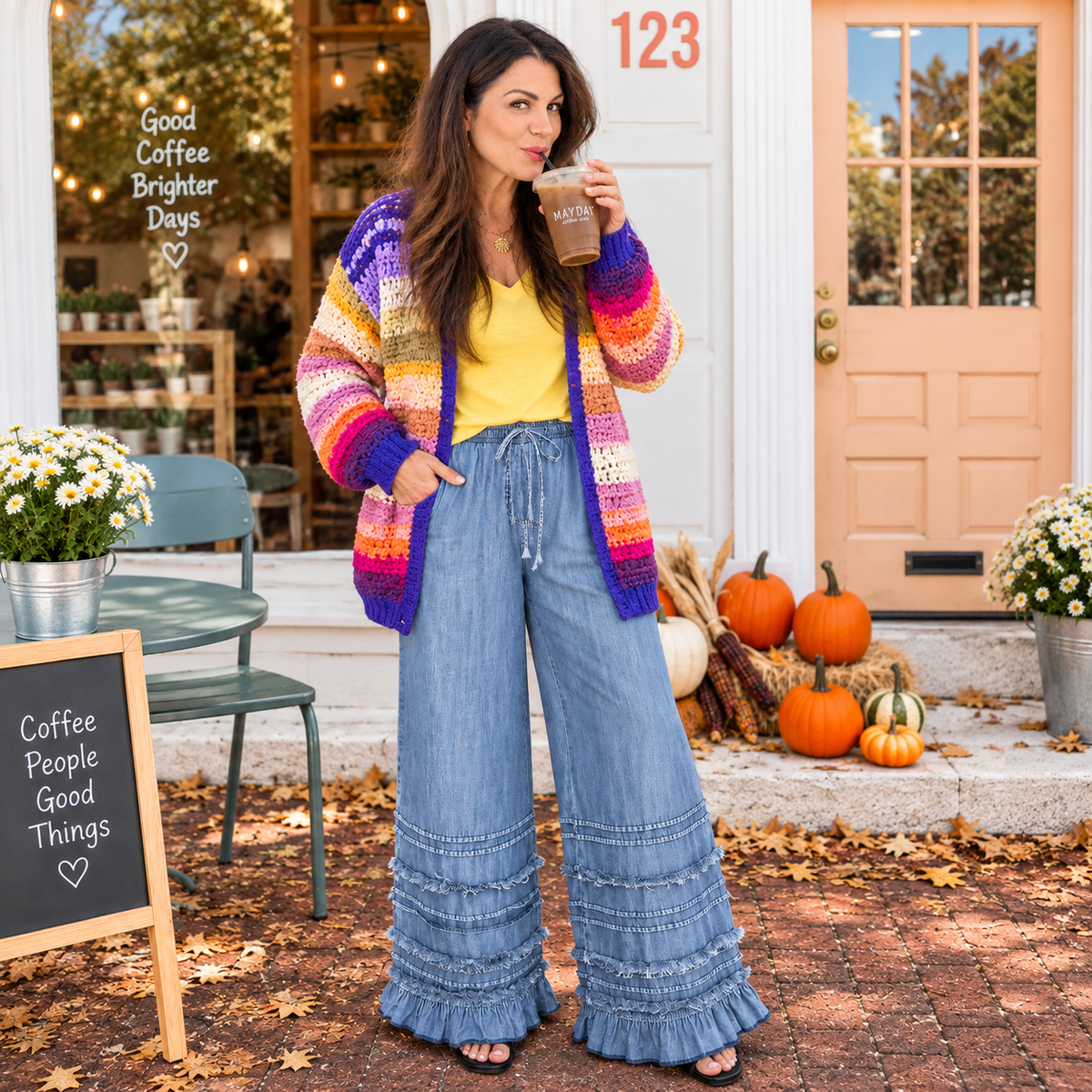 Free Spirit Tiered Chambray Palazzo Pants