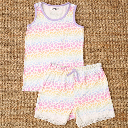 Rainbow Leopard Mom Shorts set