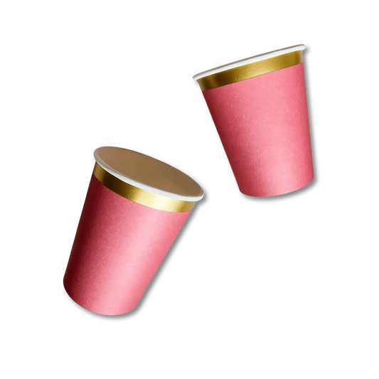 Red Cups with Gold Trim, 8 Pack