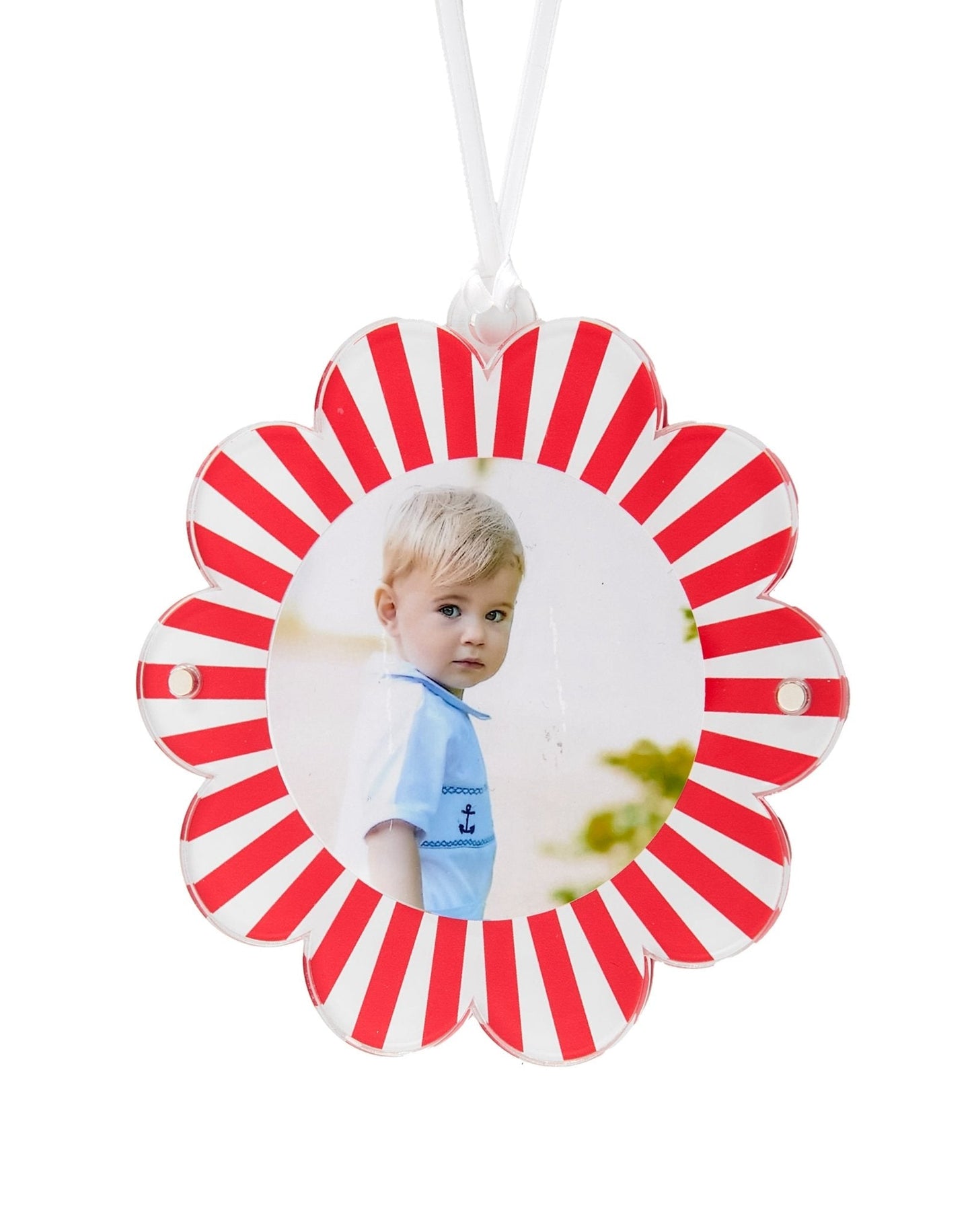 Red & White Acrylic Double-Sided Daisy Ornament