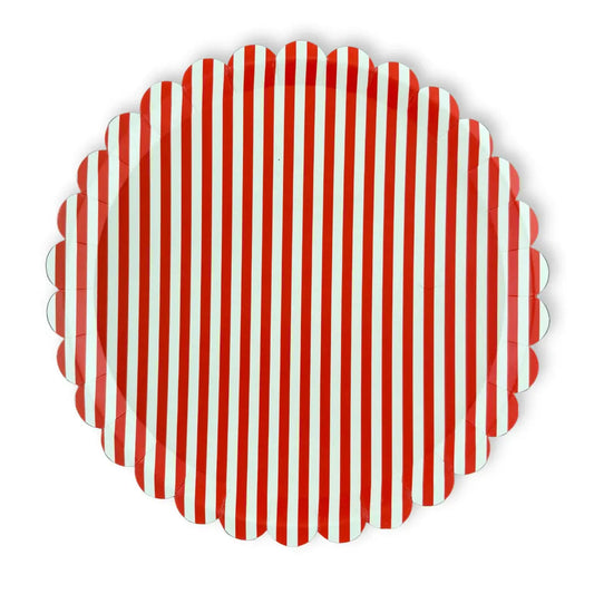 Red & White Candy Stripe Scalloped Dinner Plates (12pcs)