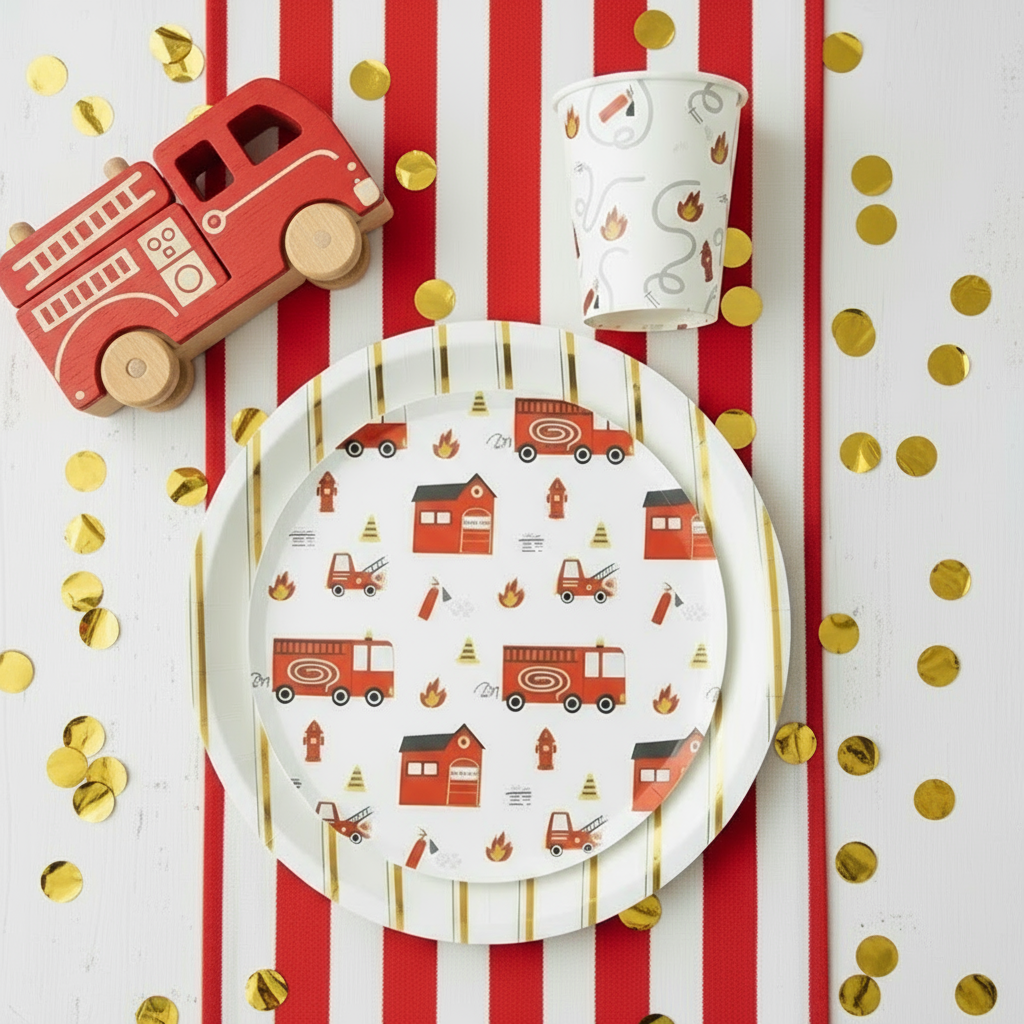 Firetruck Dessert Plates 8" (8 Pack)