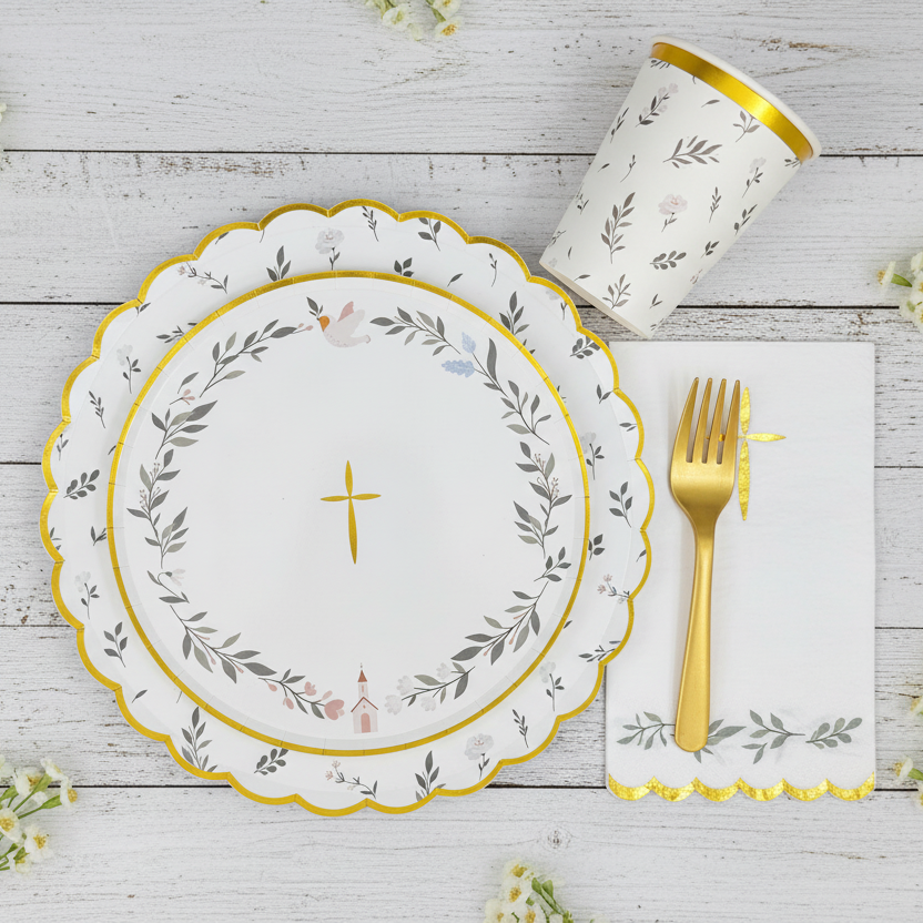 Religious Party Supplies Kit – Baptism First Communion | Plates, Cups, Napkins | Party in a Box