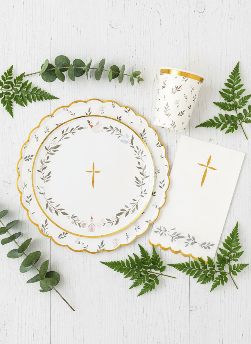 Religious Party Supplies Kit – Baptism First Communion | Plates, Cups, Napkins | Party in a Box