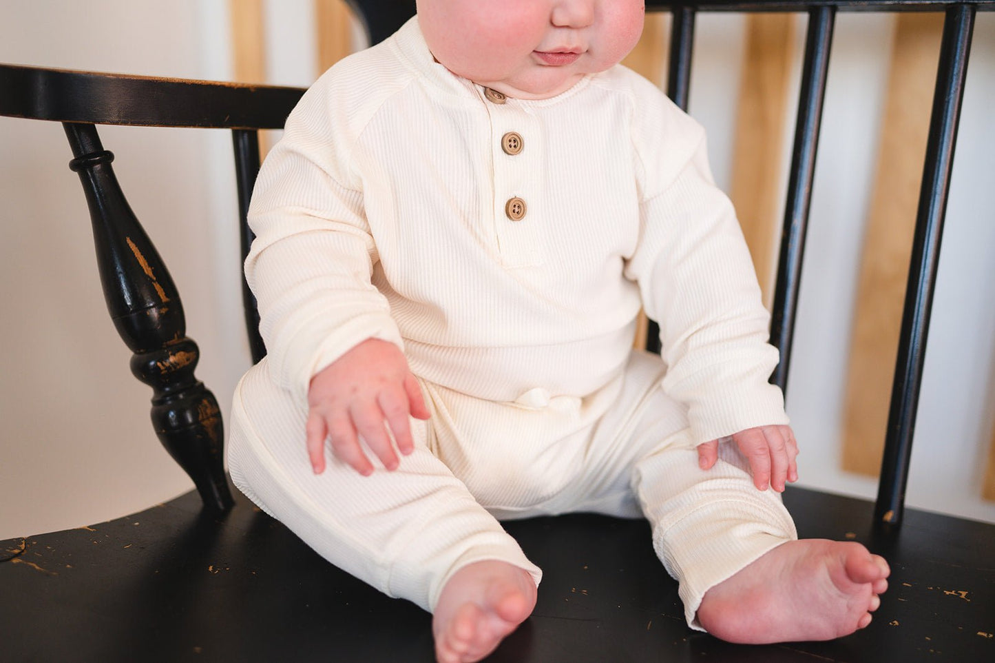 Cream Ribbed Bamboo Baby Jogger Pants