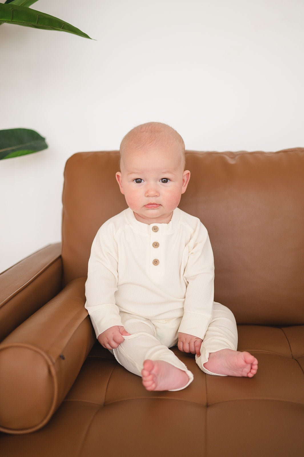 Cream Ribbed Bamboo Baby Jogger Pants