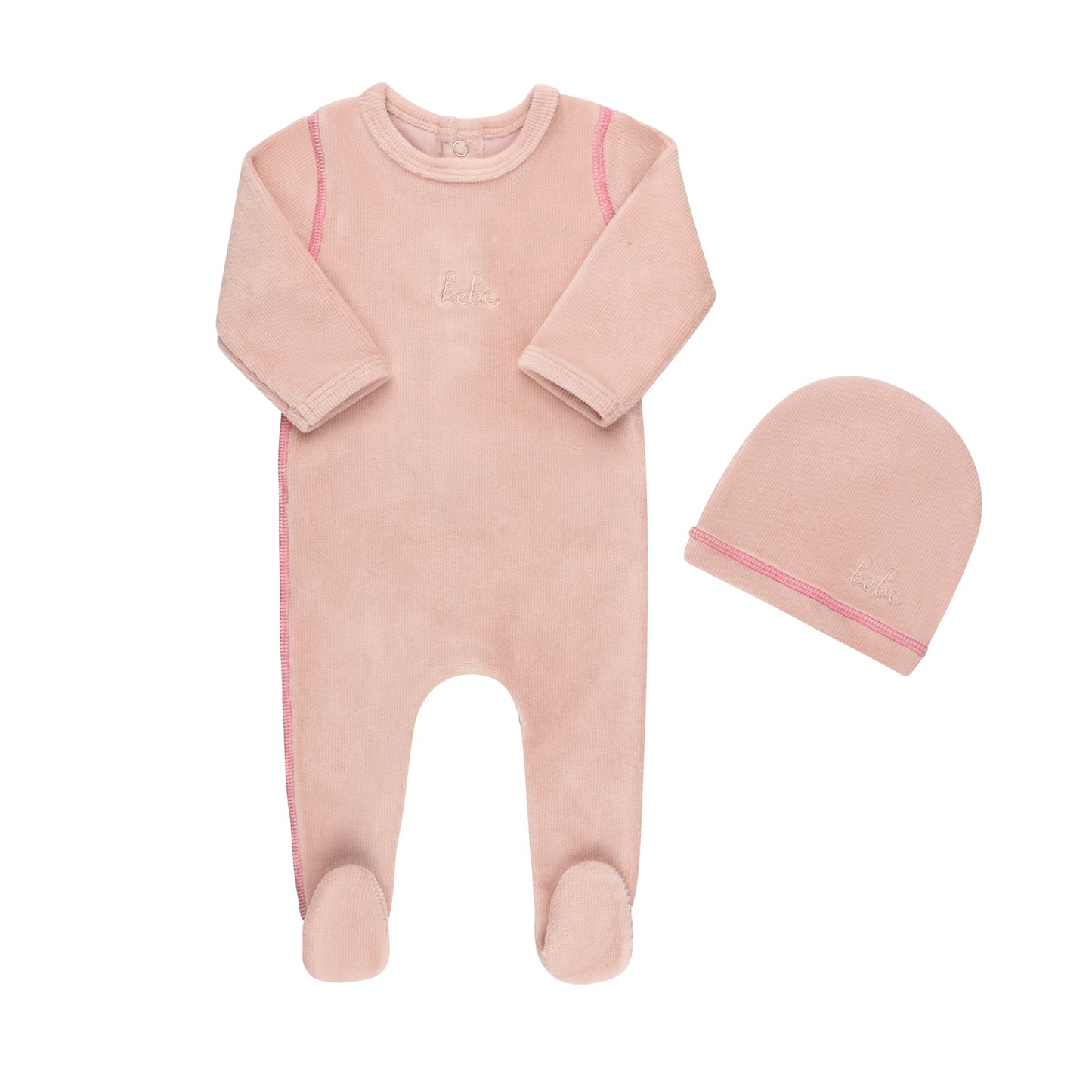 Ribbed Velour Bebe Footie & Hat