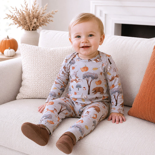 Forest Frolic Baby Romper - Soft Bamboo Fall Outfit