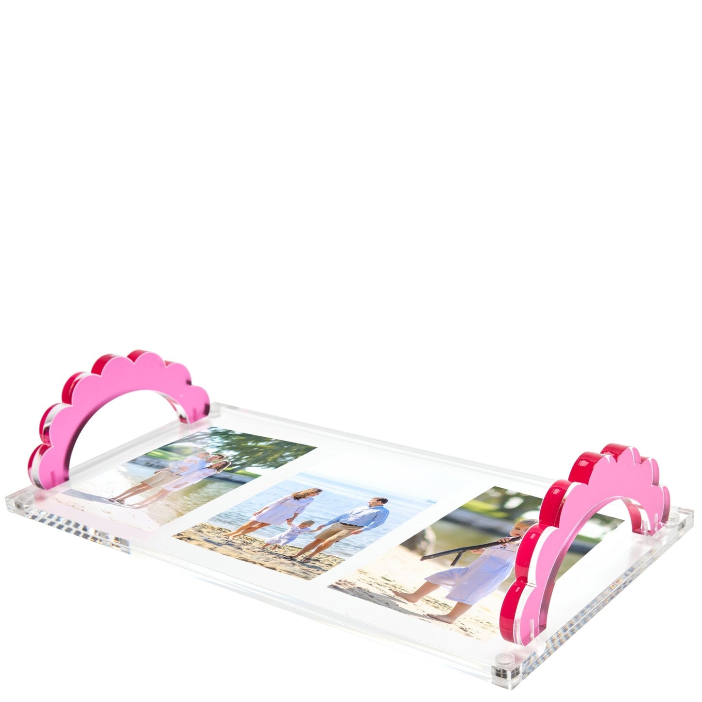 Rose Acrylic Scallop Handle Photo Tray