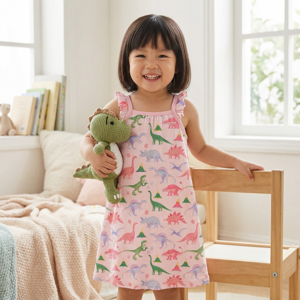 Rosy Rex Flutter Sleeve Dress