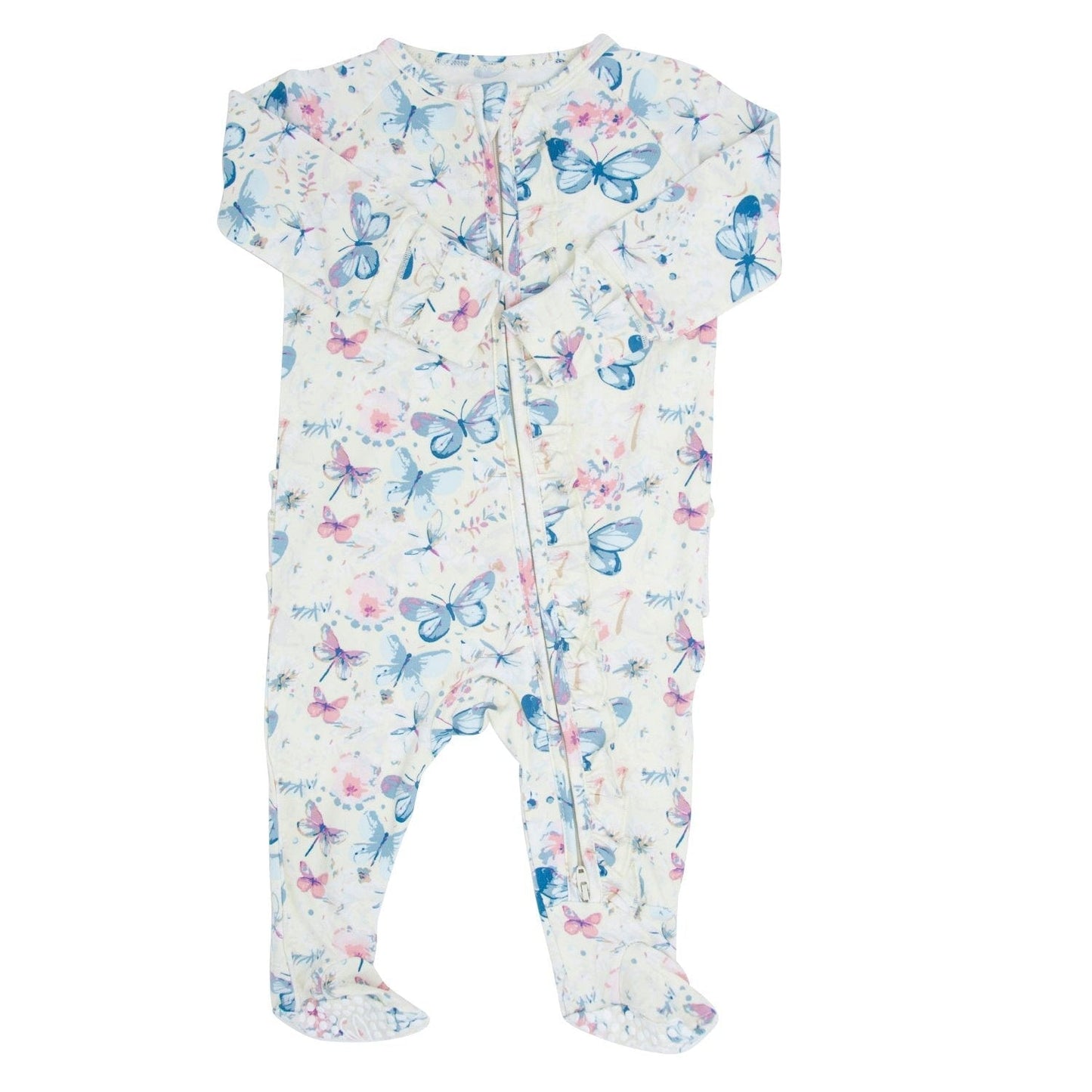 Watercolor Butterfly Ruffle Baby Footie