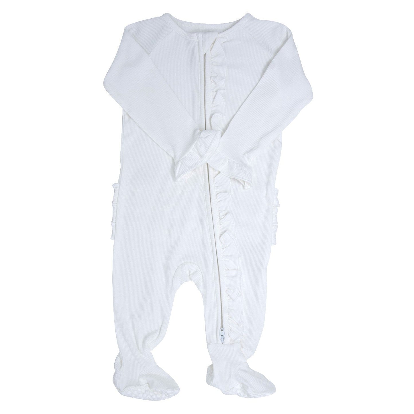 Ruffle Footie Pure White Rib