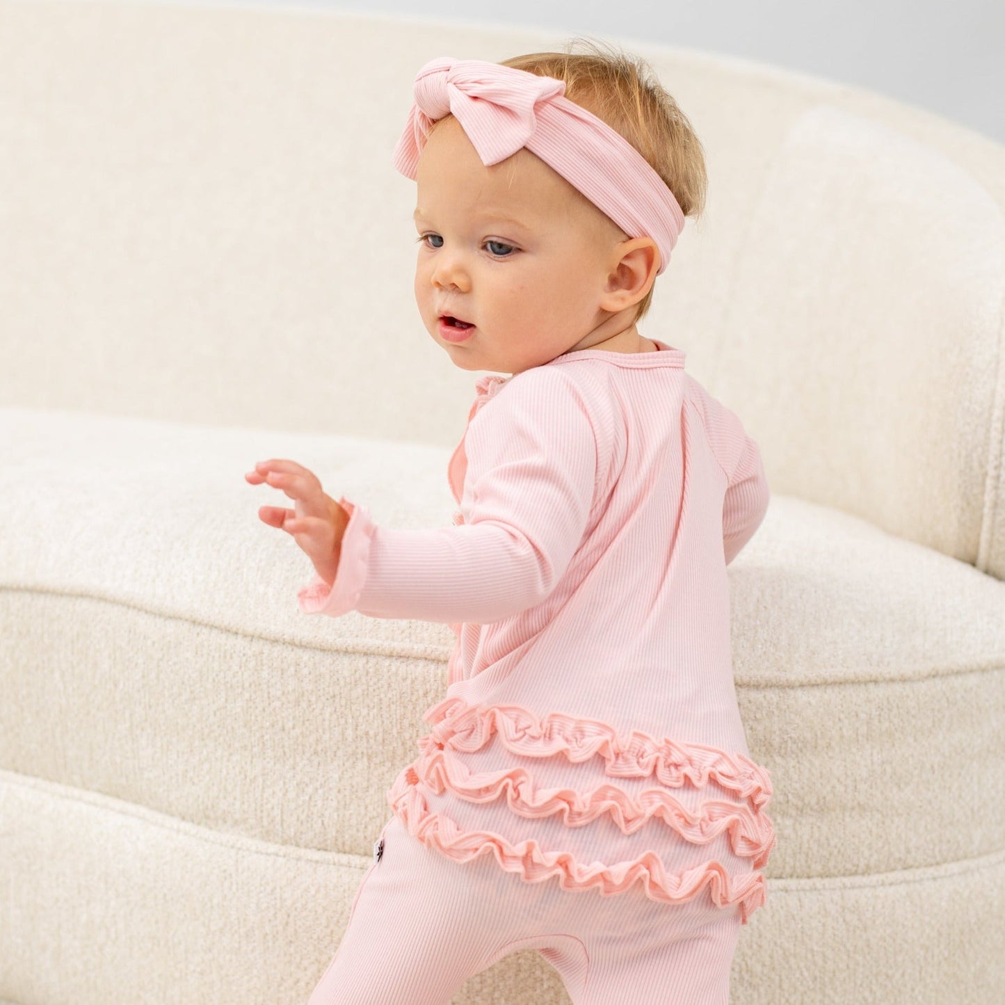 Ruffle Footie Perfect Pink Rib