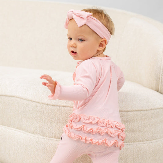 Ruffle Footie Perfect Pink Rib