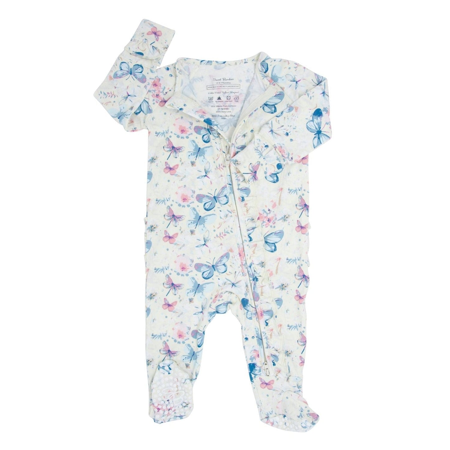 Watercolor Butterfly Ruffle Baby Footie