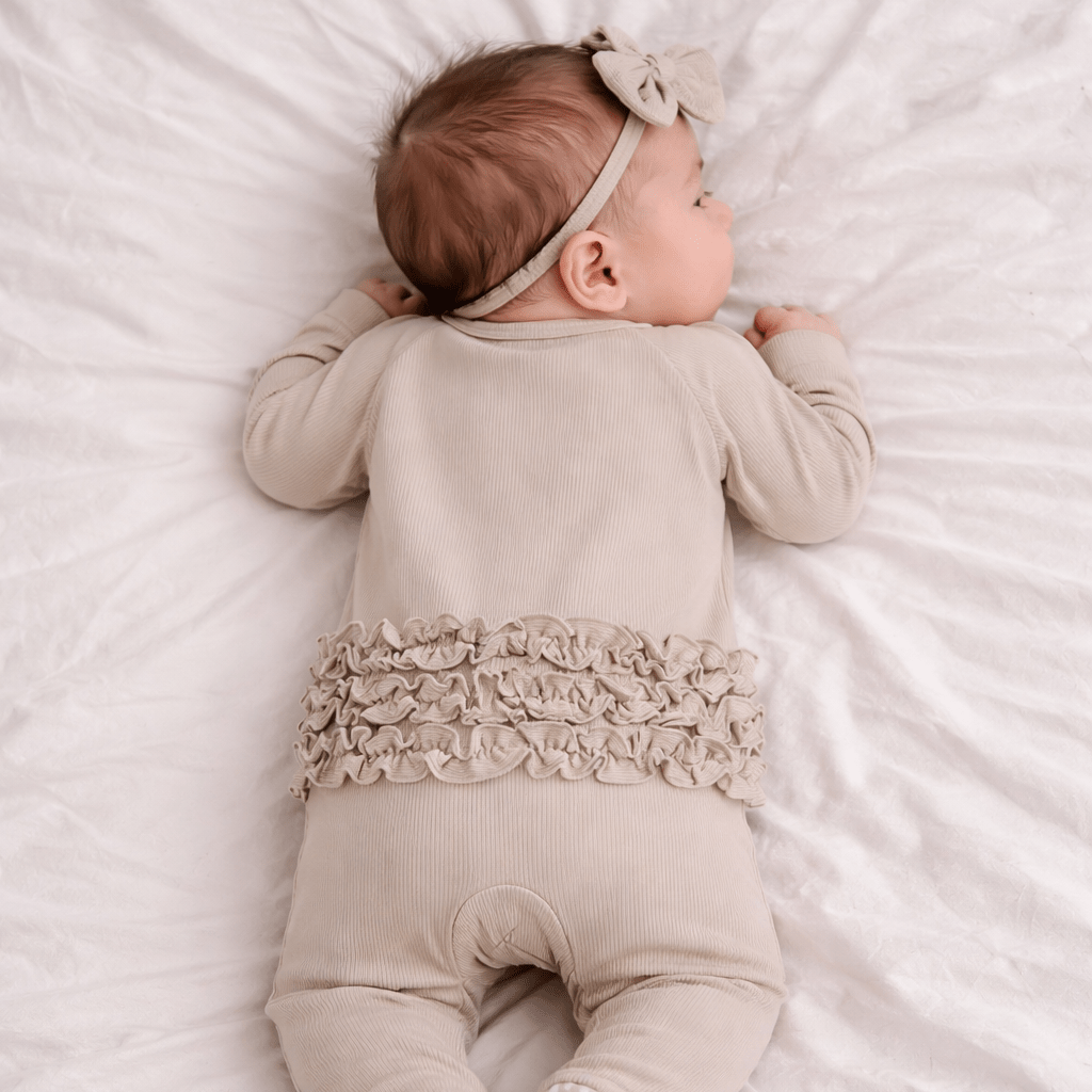 Ruffle Footie Oatmeal Rib