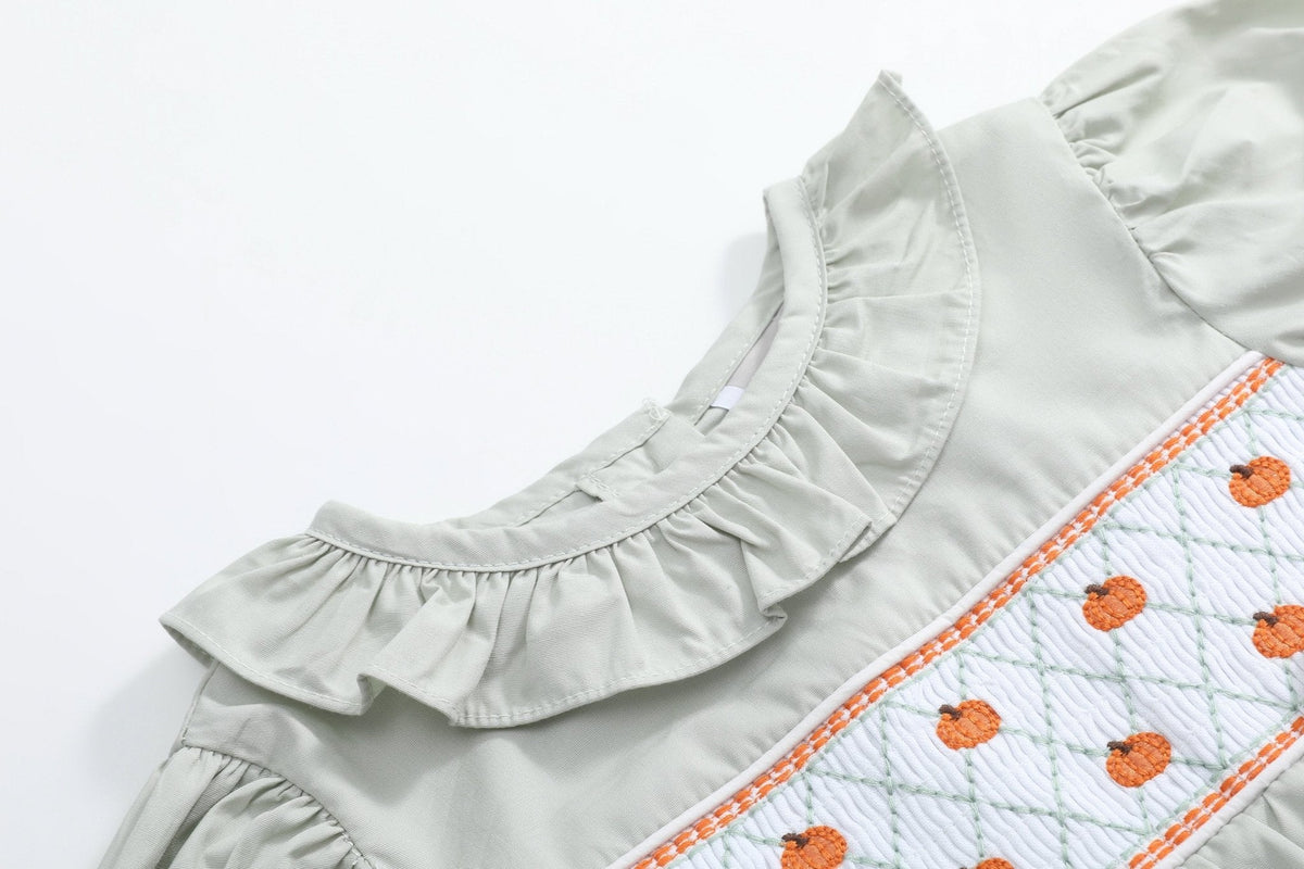 Sage Green Pumpkin Smocked Ruffle Bubble Romper